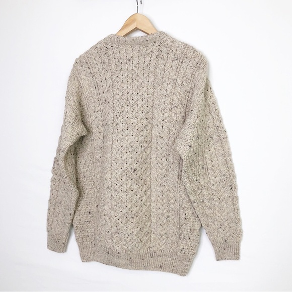 Carraigdonn tan Cable knit wool crew, neck pull over sweater - Picture 6 of 9